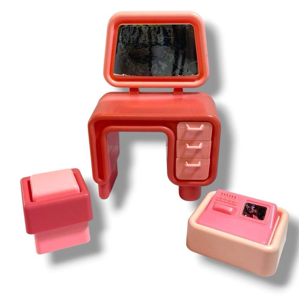 1979 Mattel Barbie Pink‎ Dream Collection Furniture Vanity, Stool & Computer VTG